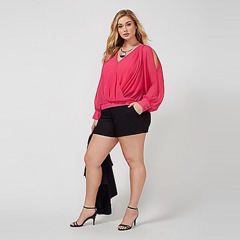 V Neck Long Blouson Sleeves Top